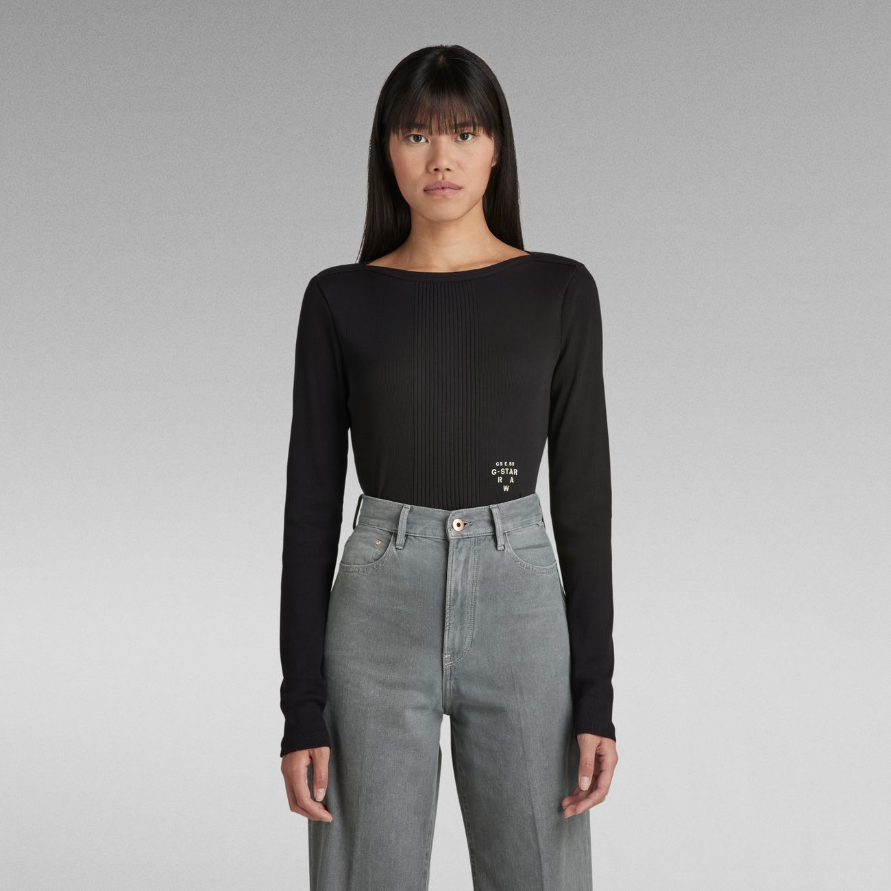 G-STAR RAW DENIM SLIM RIB BOATNECK L/S Damen Longsleeve